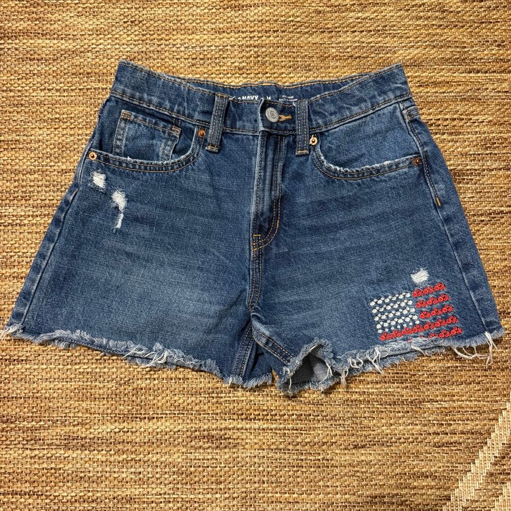 Old Navy Girls High-Rise American Flag Cutoff Denim Shorts Size 14